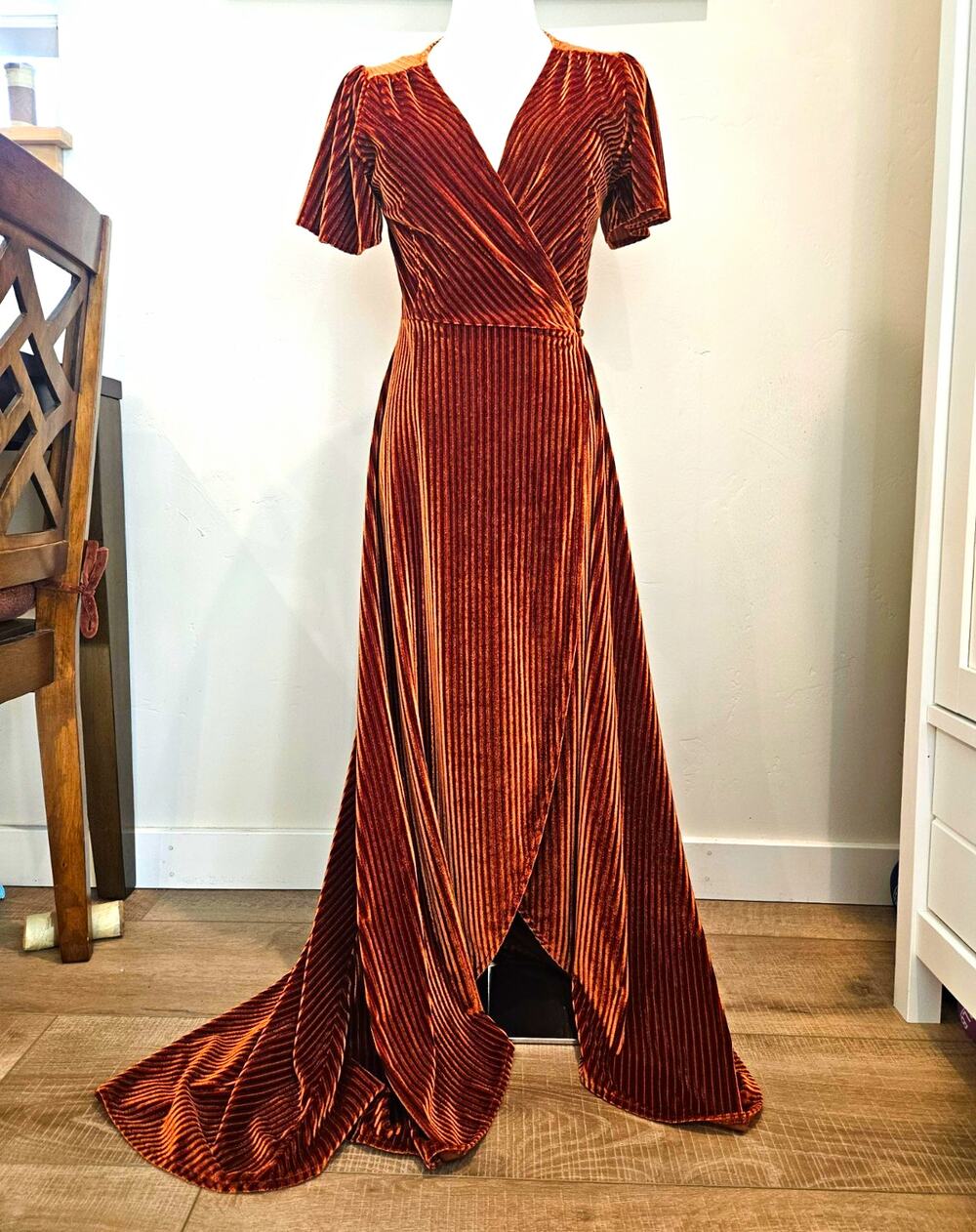 Baltic Born Andi Velvet Wrap Maxi Dress Rust Copper Wedding Bridesmaid Boho S